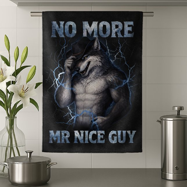 No More Mr Nice Guy Funny Alpha Wolf Meme Brainrot Geschirrtuch (Von Creator hochgeladen)