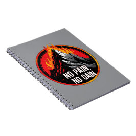No Pain No Gain Burning Mountain Motivational Spir Notizblock