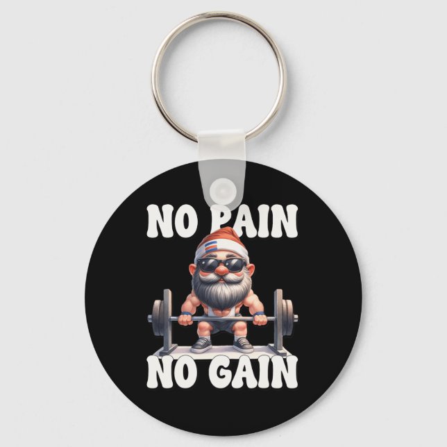 No Pain No Gain Fitness Gnome Love Weightlifting T Schlüsselanhänger (Vorderseite)