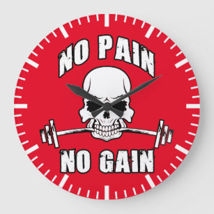 No Pain No Gain - Skull and Barbell - Motivational Große Wanduhr
