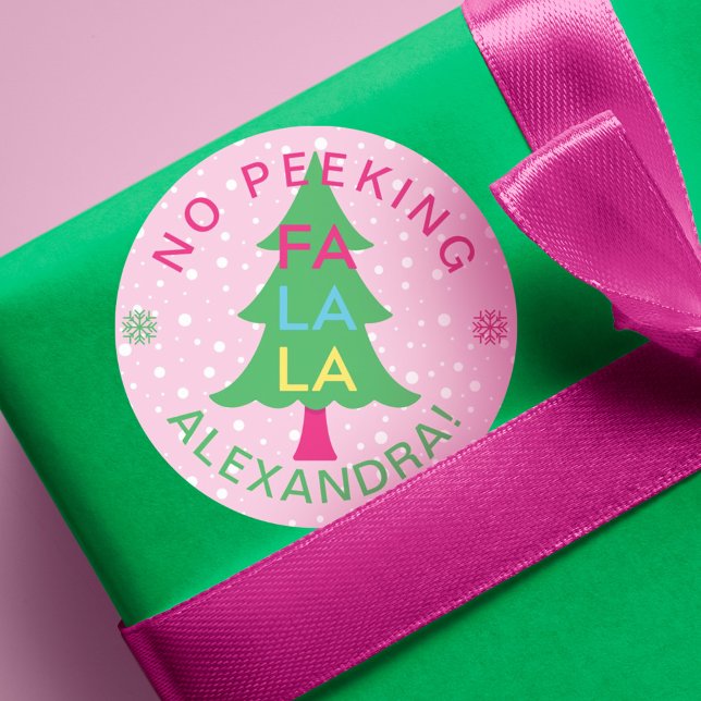No Peeking Bright Neon Fa La Christmas Tree Runder Aufkleber (No Peeking Bright Neon Fa La Christmas Tree Classic Round Sticker)