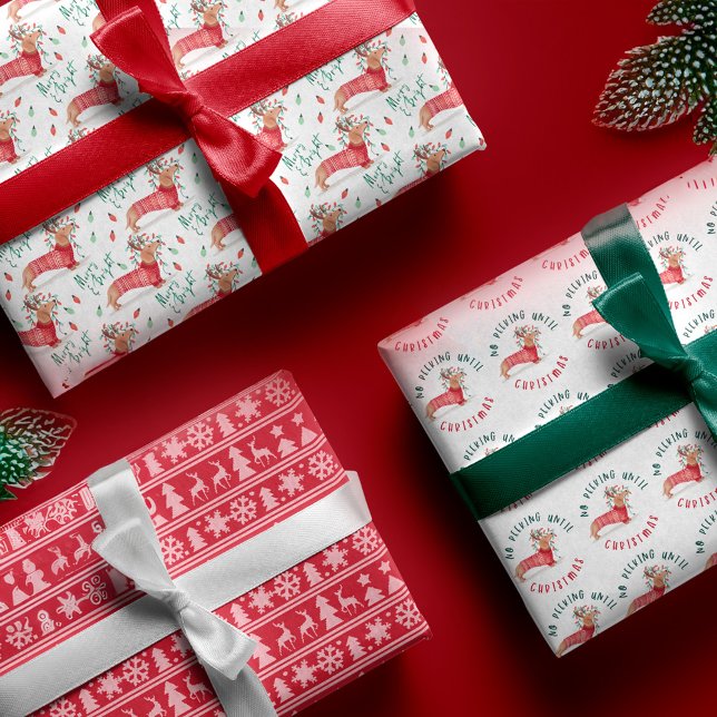 No Peeking Dackel Dog Weihnachtssüßer Geschenkpapier Set (No Peeking Dachshund Dog Christmas Sweater Wrapping Paper Sheets)