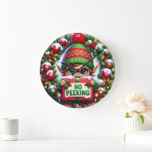 No Peeking Elf" - Spielerische Weihnachtsmauer Große Wanduhr