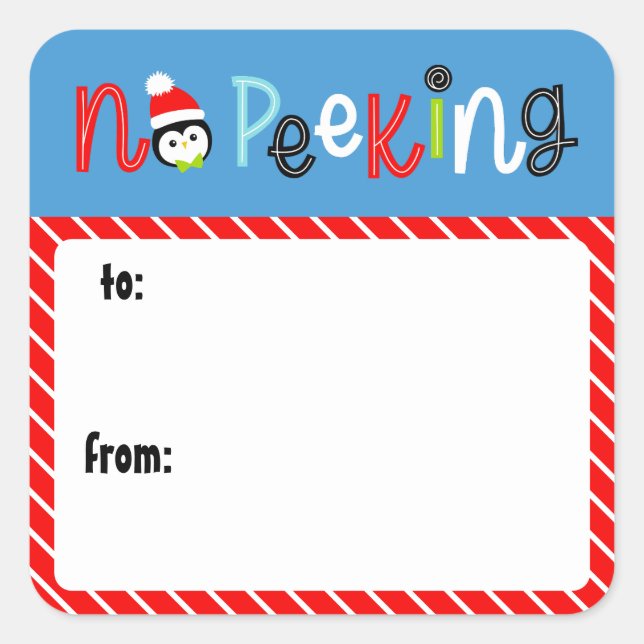 No Peeking Niedlich Whimsical Kids Weihnachtsgesch Quadratischer Aufkleber (Vorderseite)