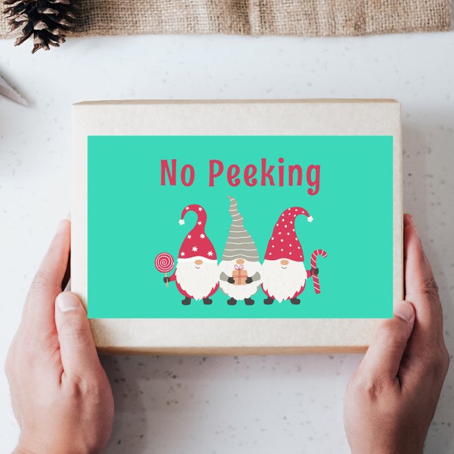 No Peeking Niedliche Weihnachts-Gnome-Geschenketik Rechteckiger Aufkleber (Von Creator hochgeladen)
