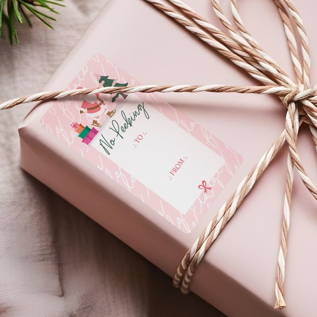 No Peeking Pink Weihnachten Weihnachten Weihnachte (No Peeking Pink Christmas Santa Ice Skating Fa La Label)