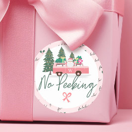 No Peeking Vintag Pink Christmas Van Santa Runder Aufkleber