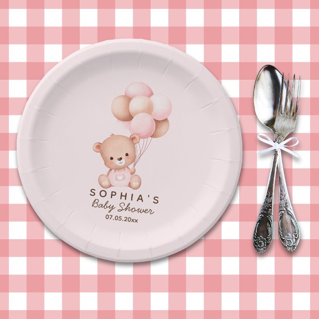No podemos esperar mas Lindo oso Rosa Baby shower Pappteller (Von Creator hochgeladen)