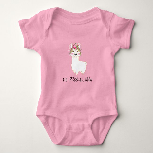 No Prob-Llama - Pink Floral Baby Strampler (Vorderseite)