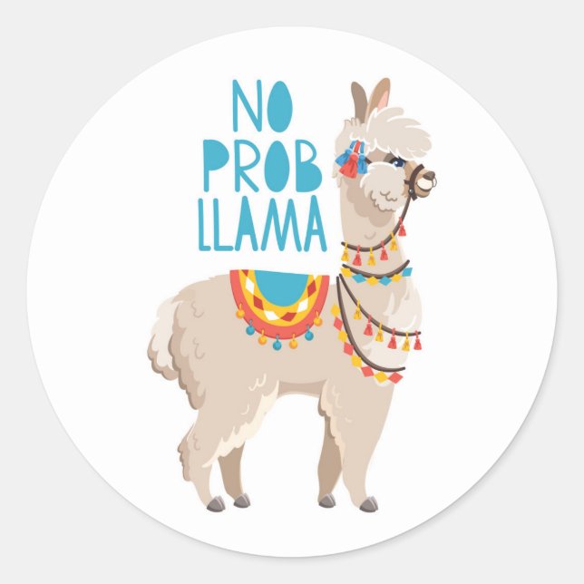 No Prob Llama Runder Aufkleber (Vorderseite)