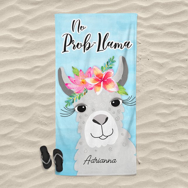 No Prob-Llama Tropical Floral Gray Llama Niedlich Strandtuch (No Prob Llama Beach Towel)