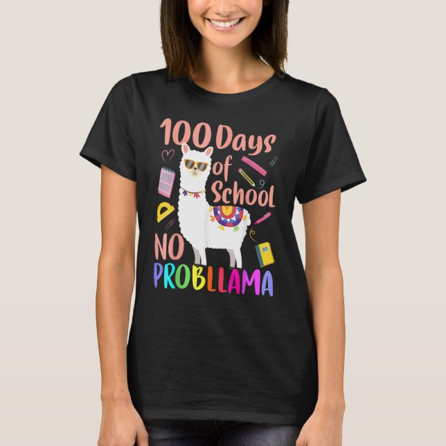 No Probllama 100 Days Of School LLama Teachers Tsh T-Shirt (Vorderseite)