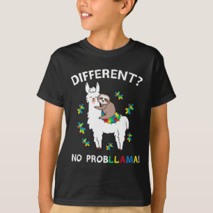 No Probllama Llama Sloth Puzzle Cool Autism Awaren T-Shirt