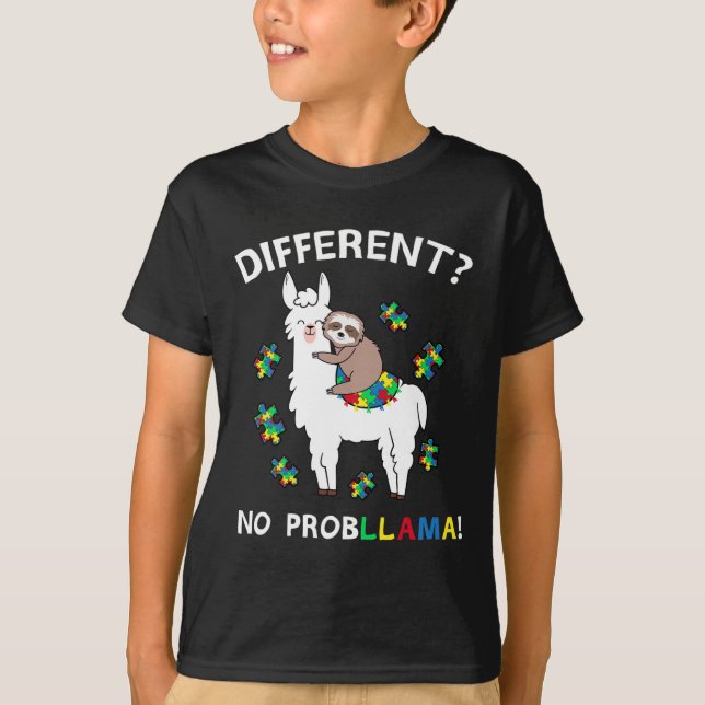 No Probllama Llama Sloth Puzzle Cool Autism Awaren T-Shirt (Vorderseite)