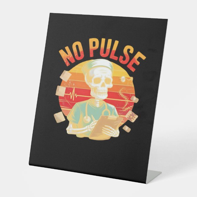 No Pulse Skeleton Nurse Funny Medical Halloween Pa Sockelschild (Vorderseite)