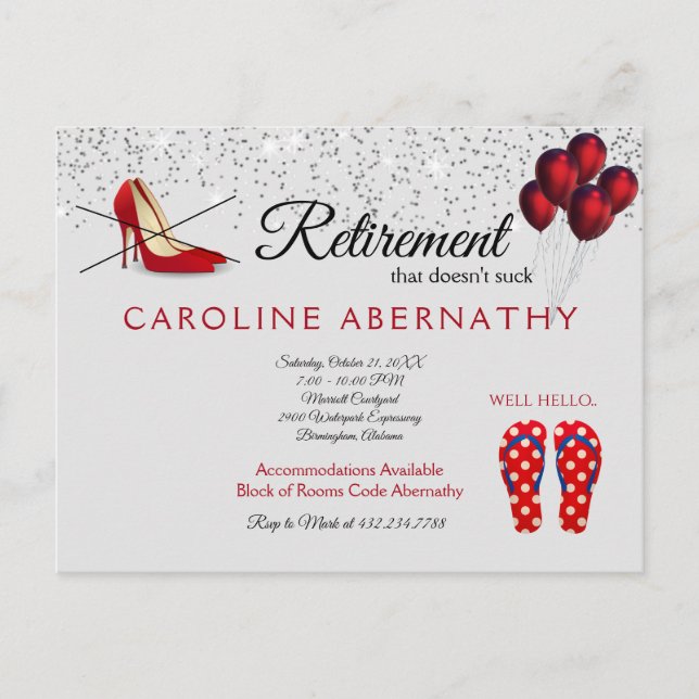 No Pumps Hello Flip Flops Retirement Party Grau Postkarte (Vorderseite)