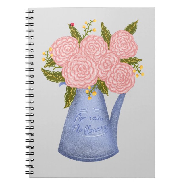 No rain no flowers watering can with flowers notizblock (Vorderseite)