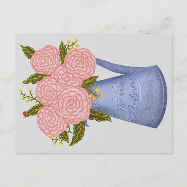 No rain no flowers watering can with flowers postkarte (Vorderseite)