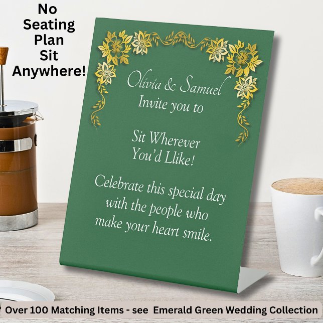 No Seating Chart - Wedding Emerald Green & Gold Sockelschild (Von Creator hochgeladen)