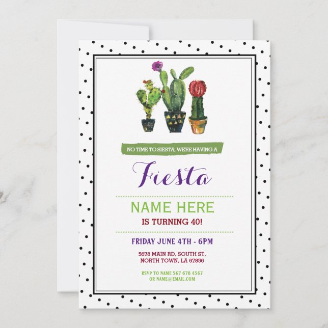 No Siesta Fiesta Birthday Cactus Invitation Einladung (Vorderseite)