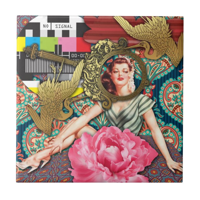 No-Signal - Cheeky Lady Digital Collage Fliese (Vorderseite)