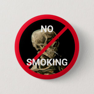 No Smoking Sign with Van Gogh Skull Artwork Button