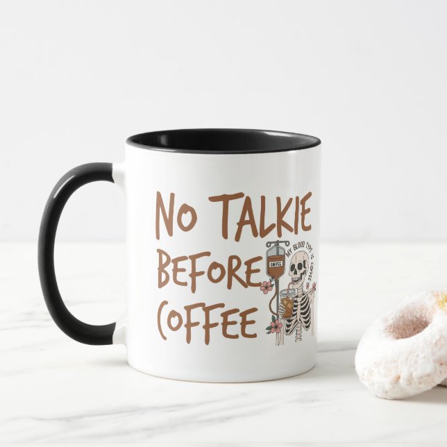No Talkie Before Coffee funny cat lover gift Tasse (Mit Donut)