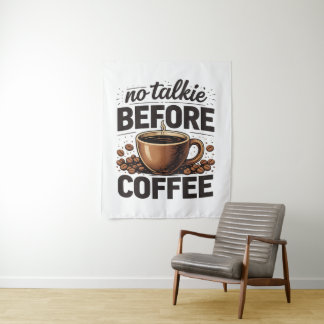 No Talkie Before Coffee – Funny Retro Coffee Lover Wandteppich