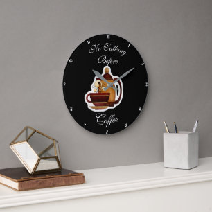 No Talking Before Coffee Humorous Clock 1 Große Wanduhr