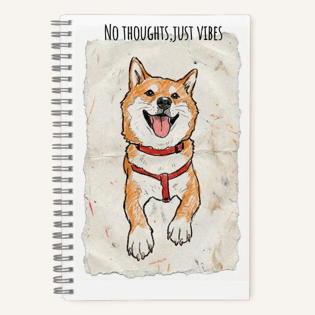 No Thoughts, Just Vibes – Shiba Inu Sketch Journal Notizbuch (Vorderseite)