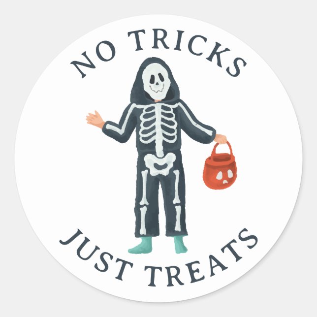 No Tricks Just Treats Halloween | Cute Skeleton Runder Aufkleber (Vorderseite)