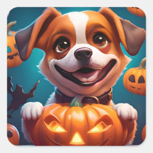 NO Tricks NUR Leckereien Niedlich Halloween Puppy Quadratischer Aufkleber