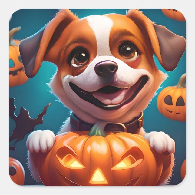 NO Tricks NUR Leckereien Niedlich Halloween Puppy  Quadratischer Aufkleber (Vorderseite)