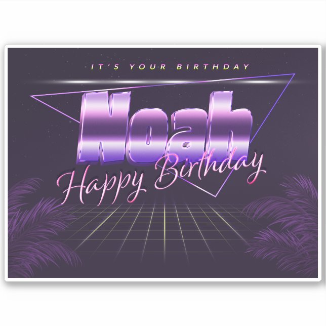 Noah Name Vorname lila retro Sticker Geburtstag (Vorderseite)