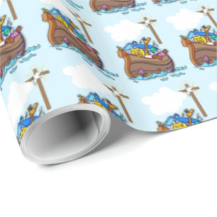 Noah's Arche Taufe, Junge Blau Geschenkpapier