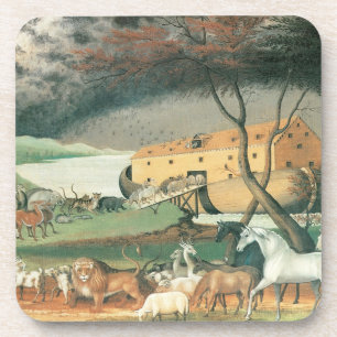 Noahs Arche von Edward Hicks, Vintage Folk Art Getränkeuntersetzer
