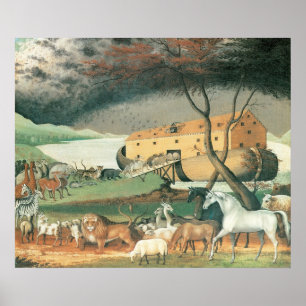 Noahs Arche von Edward Hicks, Vintage Folk Art Poster