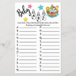 Noah's Ark ABC Baby Shower Game Card Flyer
