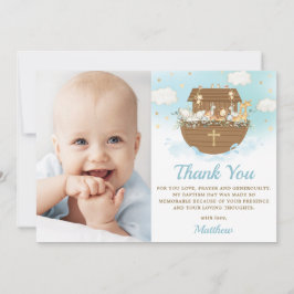 Noah's Ark Animals Boy Taufe Christening Foto Dankeskarte