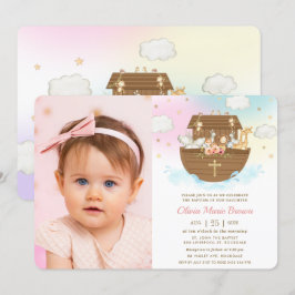 Noahs Ark Animals Girl Taufe Christening Foto Einladung