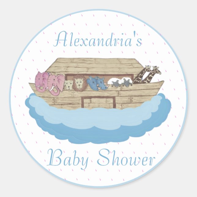 Noah's Ark Baby Boy Blue Baby Shower Runder Aufkleber (Vorderseite)