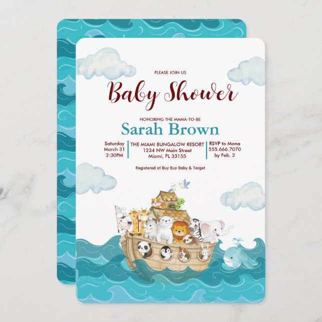 Noah's Ark Baby Shower Einladung (Vorne/Hinten)
