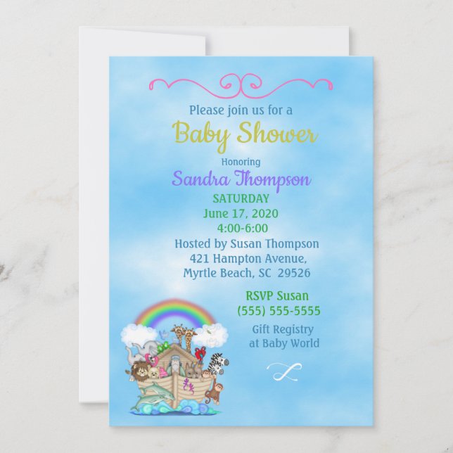Noah's Ark Baby Shower Einladung (Vorderseite)