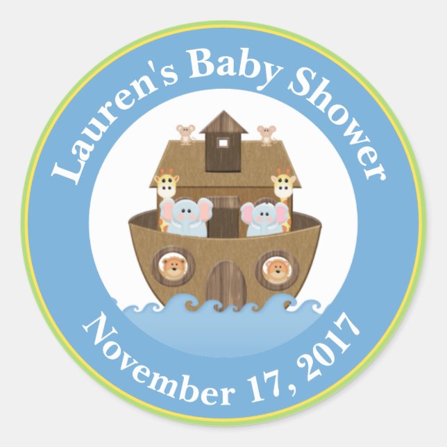 Noah's Ark Baby Shower Gefallen Stickers Baby Boy (Vorderseite)