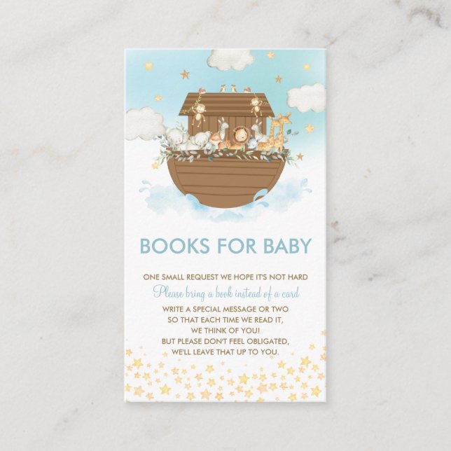 Noah's Ark Blue Baby Shower Books for Baby Begleitkarte (Vorderseite)