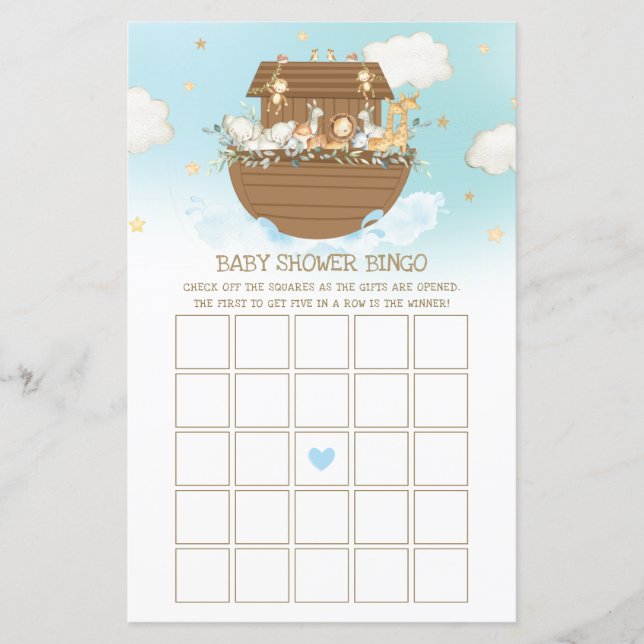 Noah's Ark Blue Boy Baby Shower Bingo Game (Vorderseite)