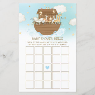 Noah's Ark Blue Boy Baby Shower Bingo Game