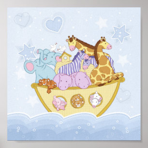 Noah's Ark Blue Kinderzimmer Poster Print