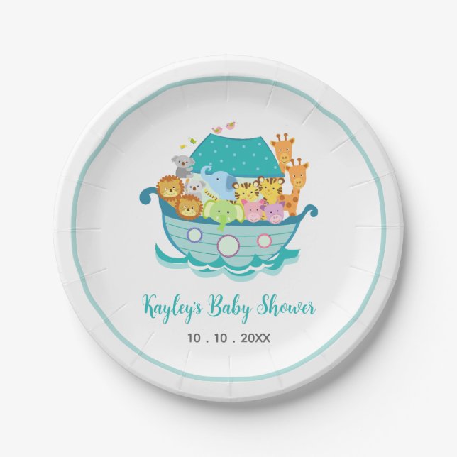 Noah's Ark Boy Baby Shower Paper Teller (Vorderseite)