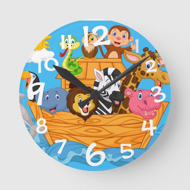 Noahs Ark Cartoon Kids Wall Clock Runde Wanduhr (Vorderseite)